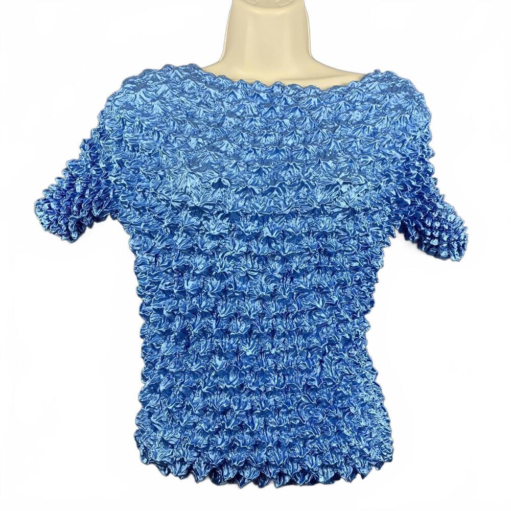 Vintage FC Stunning Ruffled Light Blue Popcorn Top - Unique Design One Size